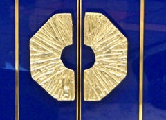 Contemporary Italian Custom Art Deco Style Royal Blue Glass Modern Cabinet /Bar