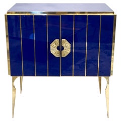 Meuble de rangement/bar moderne en verre bleu royal de style Art dco italien contemporain sur mesure