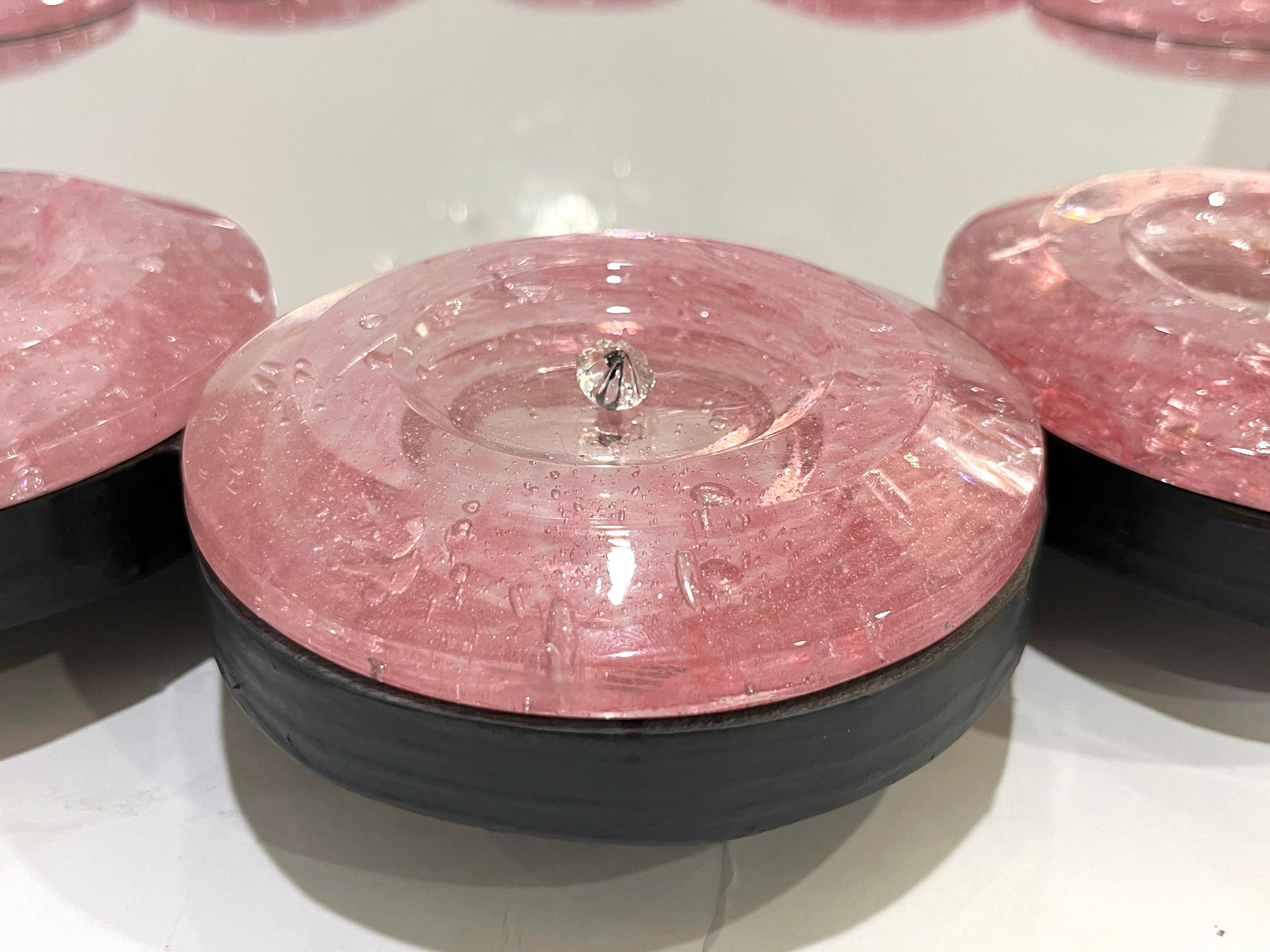 Contemporary Italian Custom Blush Pink Murano Glass Disc Modern Oval Mirror (Miroir ovale contemporain en verre de Murano) en vente 6