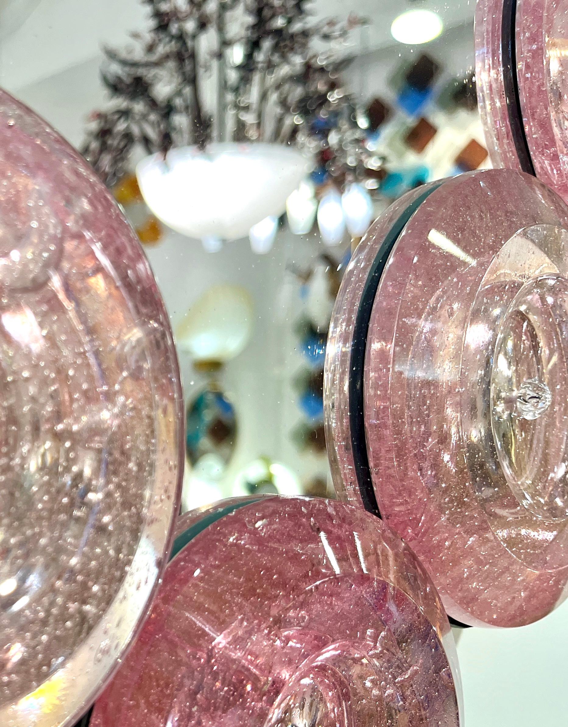 Contemporary Italian Custom Blush Pink Murano Glass Disc Modern Oval Mirror For Sale 1