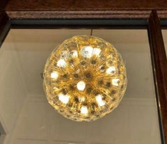 Contemporary Italian Custom Brass and Glass Flower Organic Sputnik Chandelier