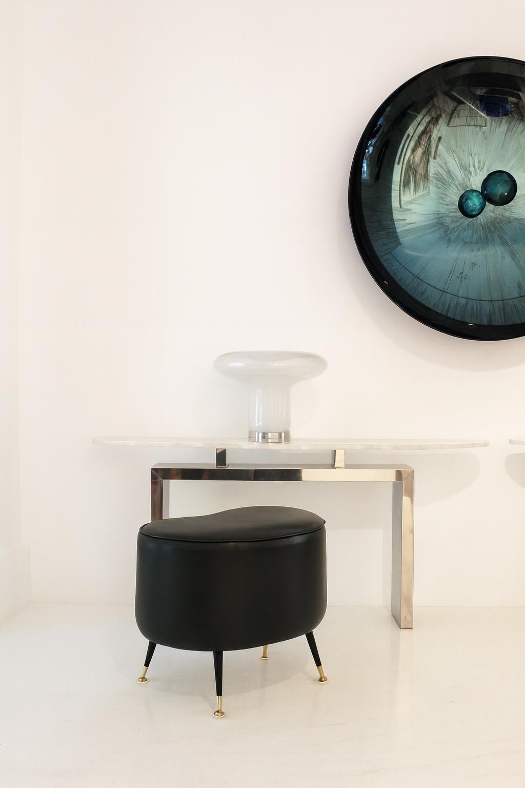 Contemporary Italian Demilune Console Table Made of White Quartz and Steel base For Sale 3