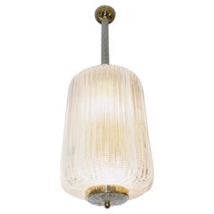 Contemporary Italian Design Crystal Murano Glass Brass Cylinder Lantern