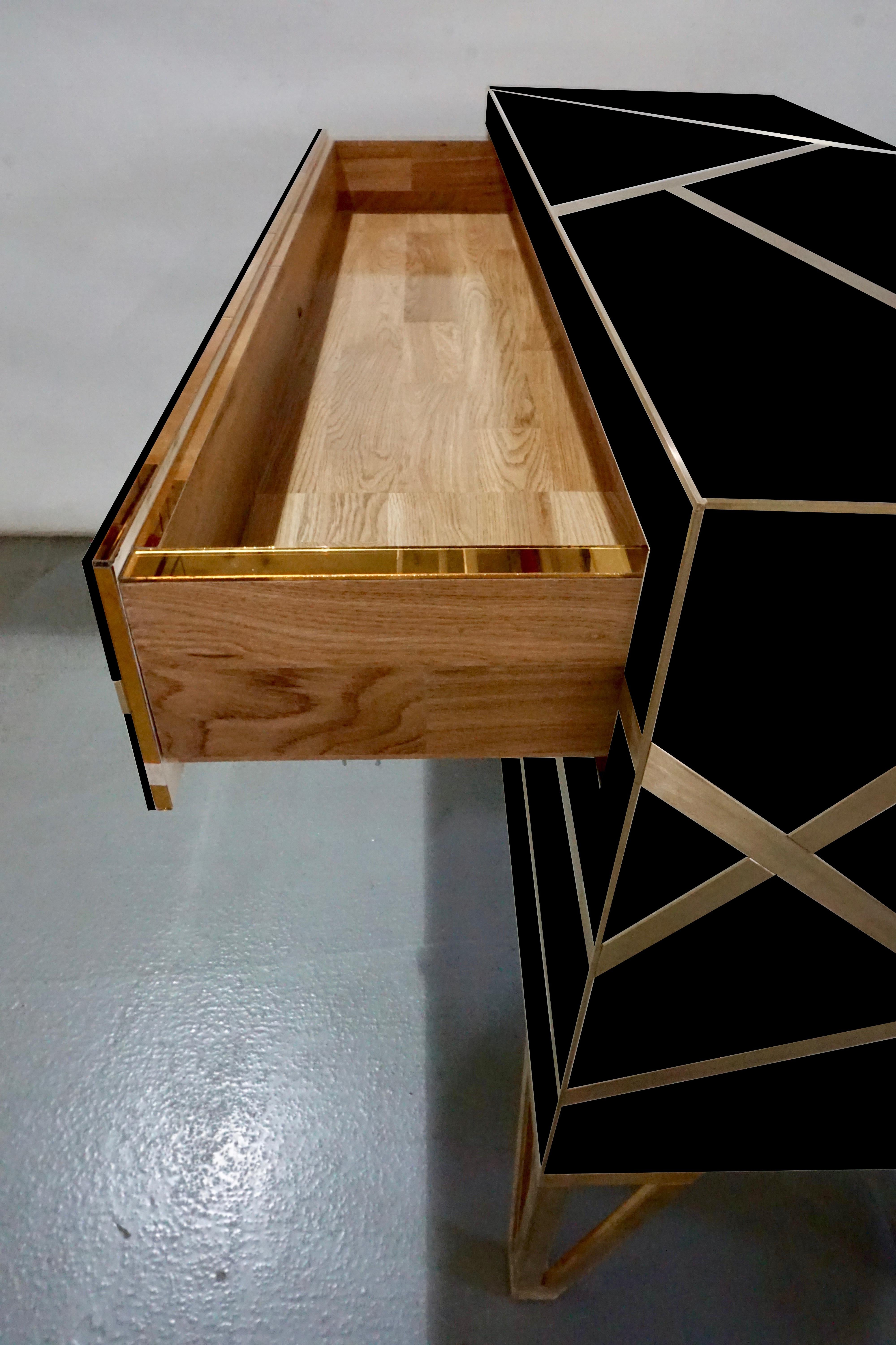 Hand-Crafted Bespoke Cosulich Creation Gold Brass and Black Three-Drawer Chest or Sideboard