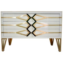 Bespoke Cosulich Creation Art Deco Design Gold Brass Black and Cream White Chest