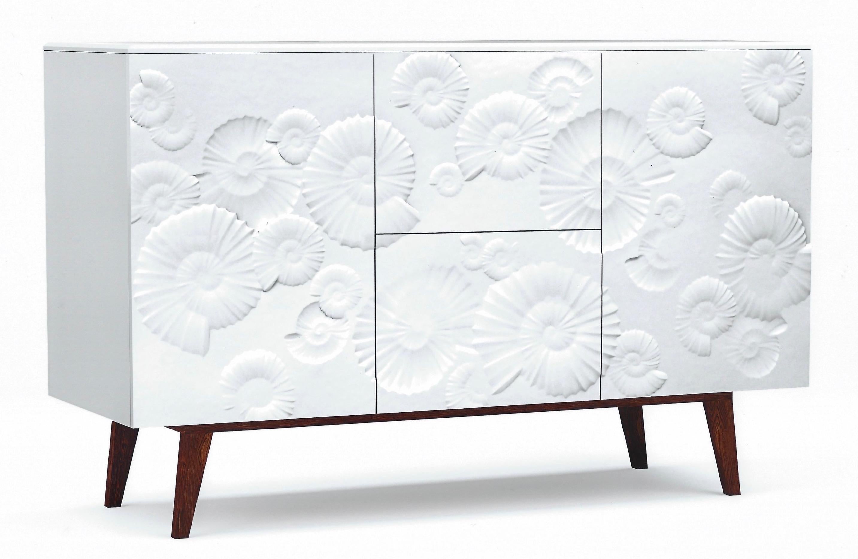 Contemporary Italian Design White Sideboard or Cabinet with Burgundy Wood Legs 2