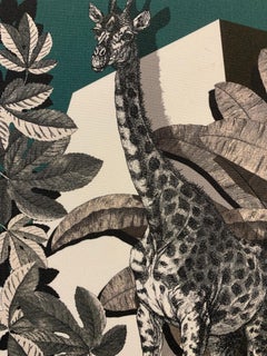 Zeitgenössischer italienischer Designer-Gedruckter Foulard mit mattweißem Holzrahmen