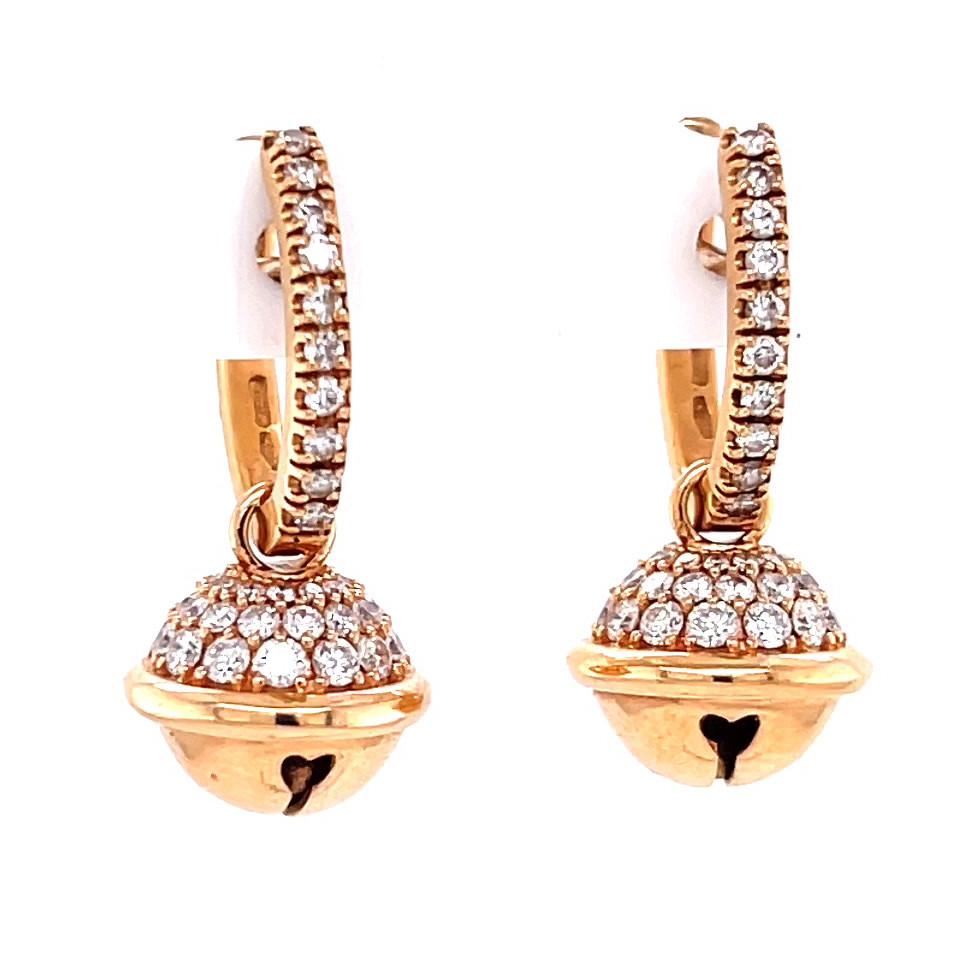 Round Cut Contemporary Italian Diamond 18 Karat Rose Gold Drop Earrings