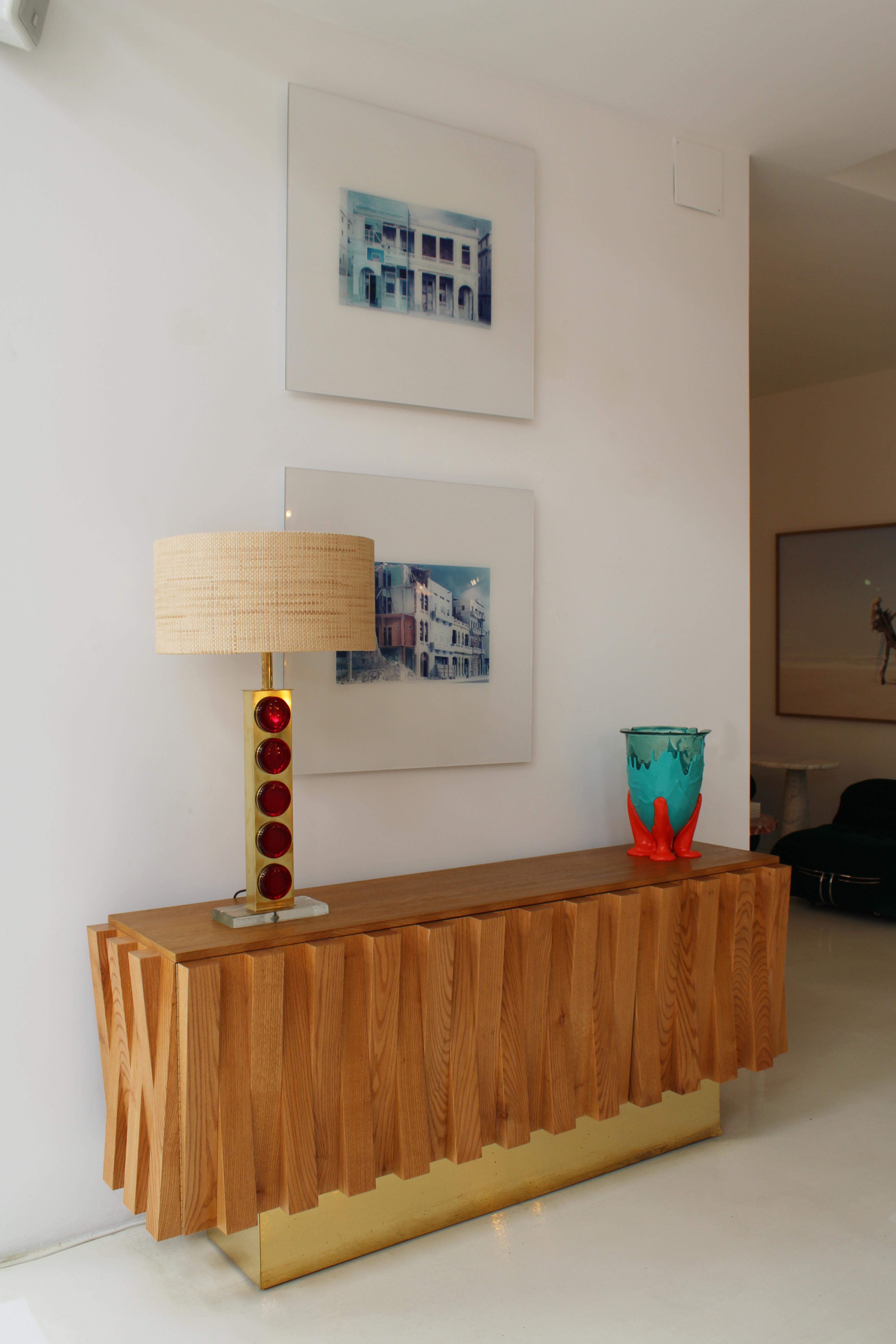 Contemporary Italian Dry Bar Made of Wood and Brass in Brutalist Style For Sale 7