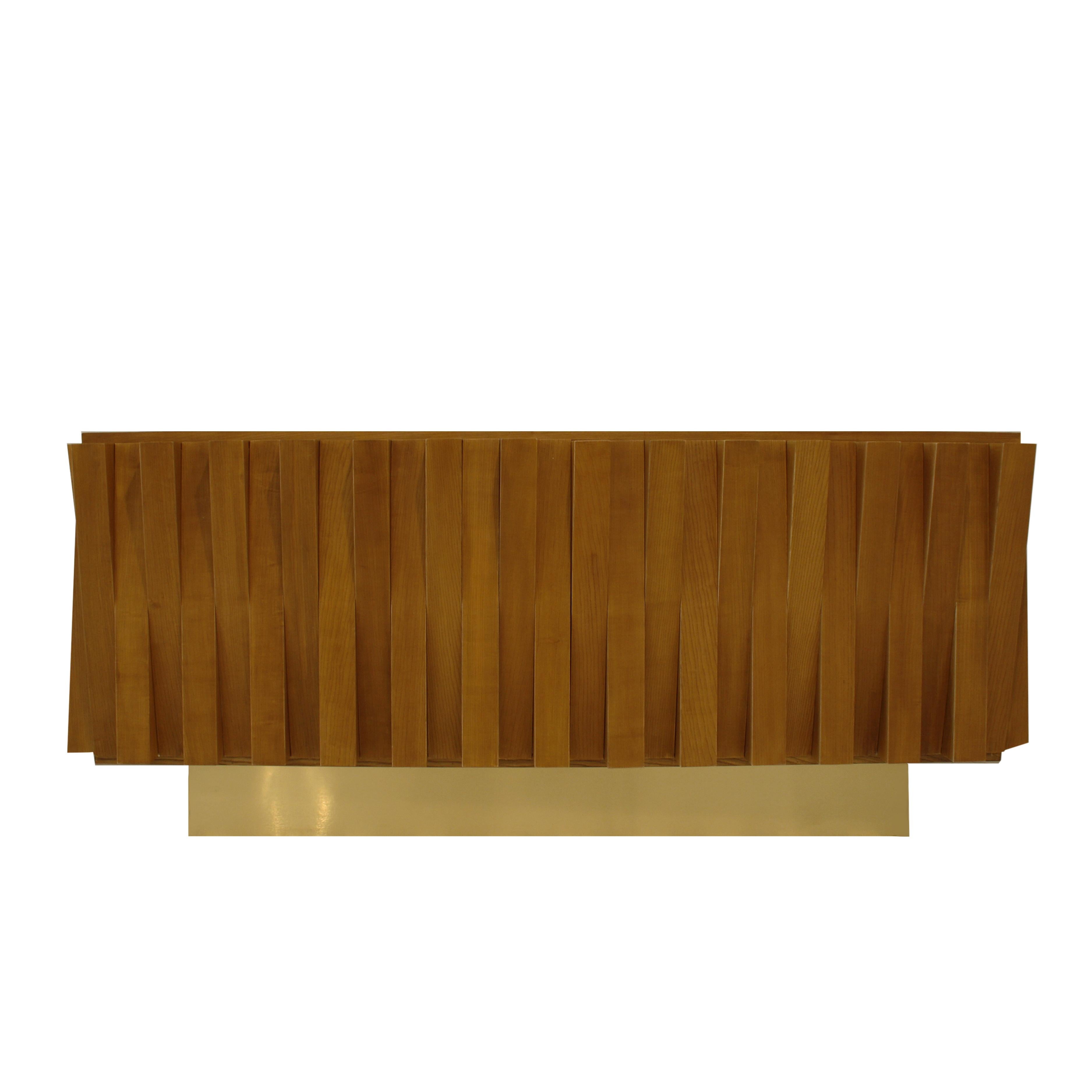 Contemporary Italian Dry Bar Made of Wood and Brass in Brutalist Style For Sale 1