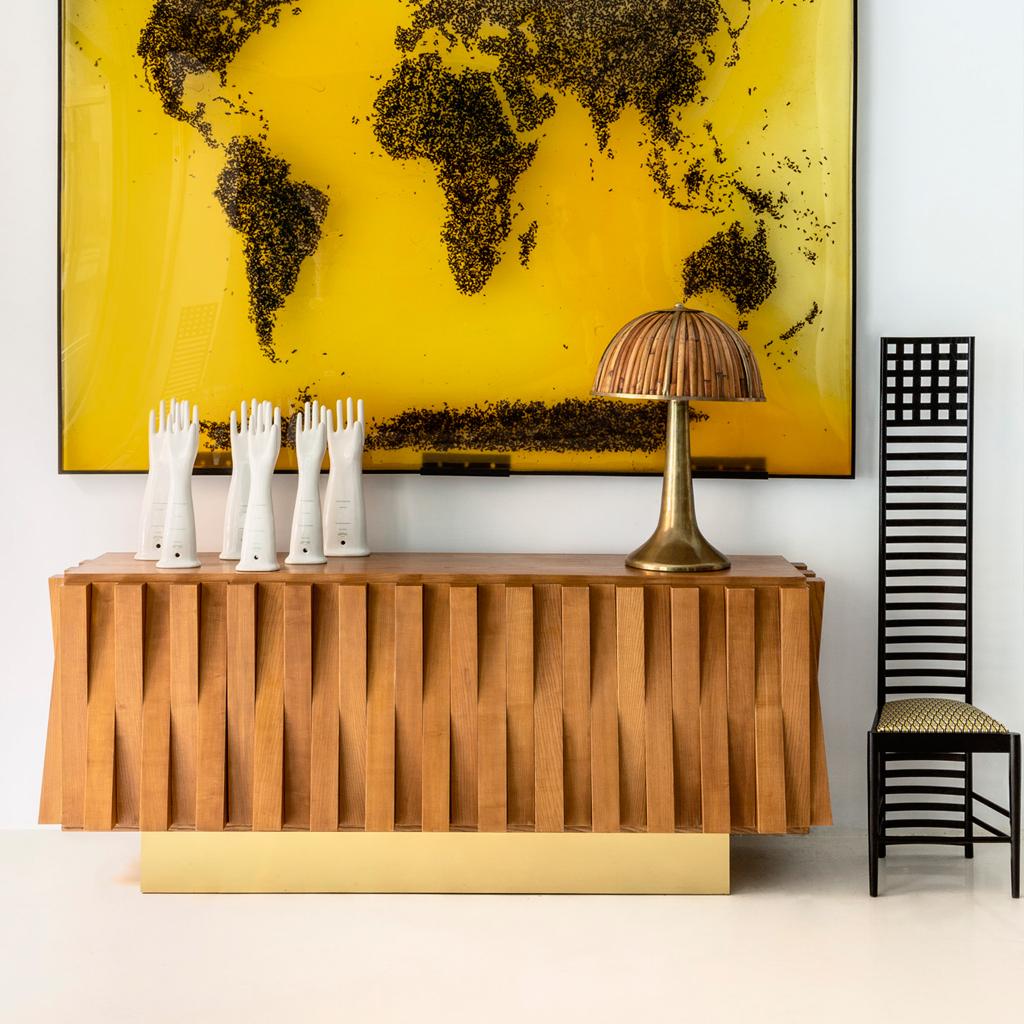 Contemporary Italian Dry Bar Made of Wood and Brass in Brutalist Style For Sale 3