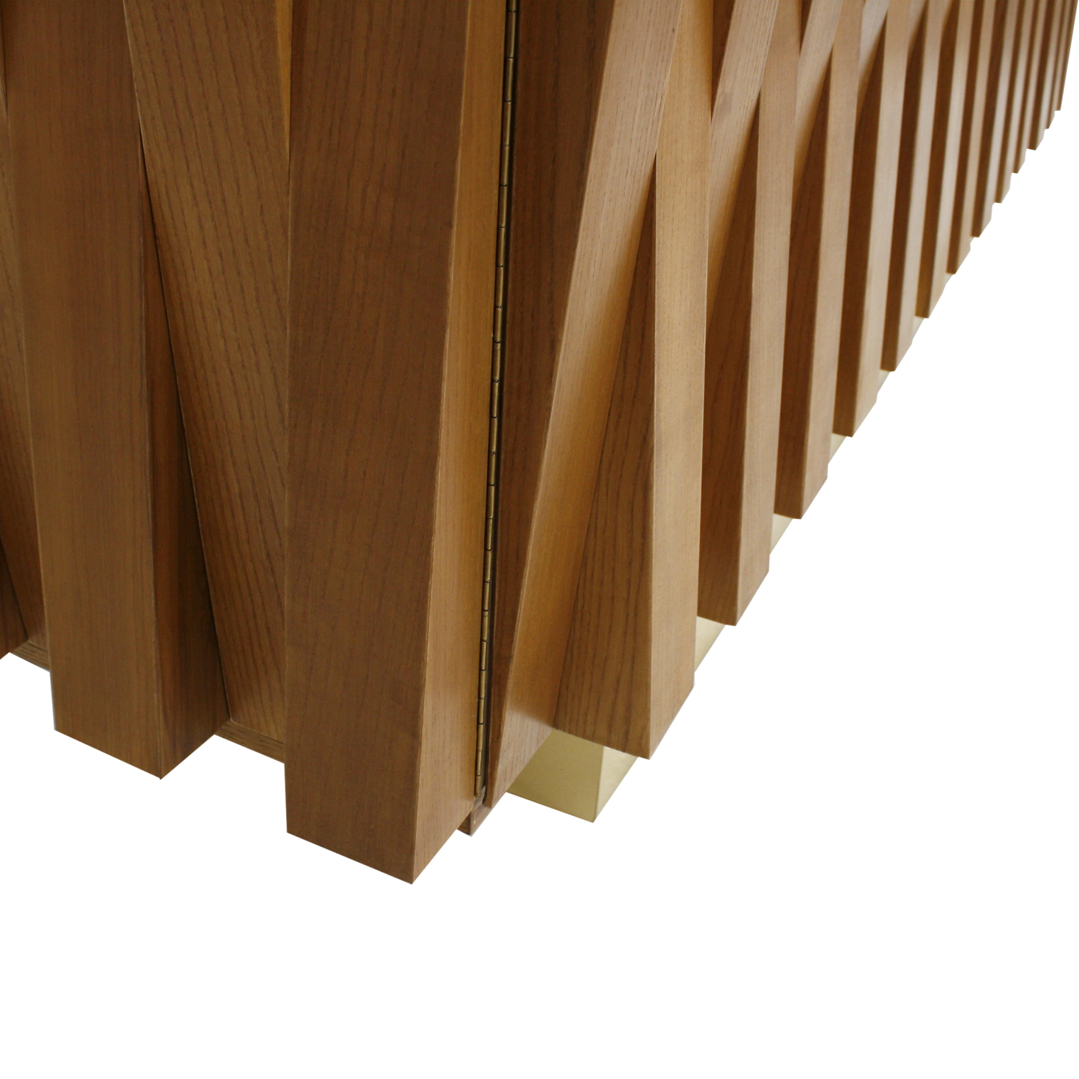 Contemporary Italian Dry Bar Made of Wood and Brass in Brutalist Style For Sale 4