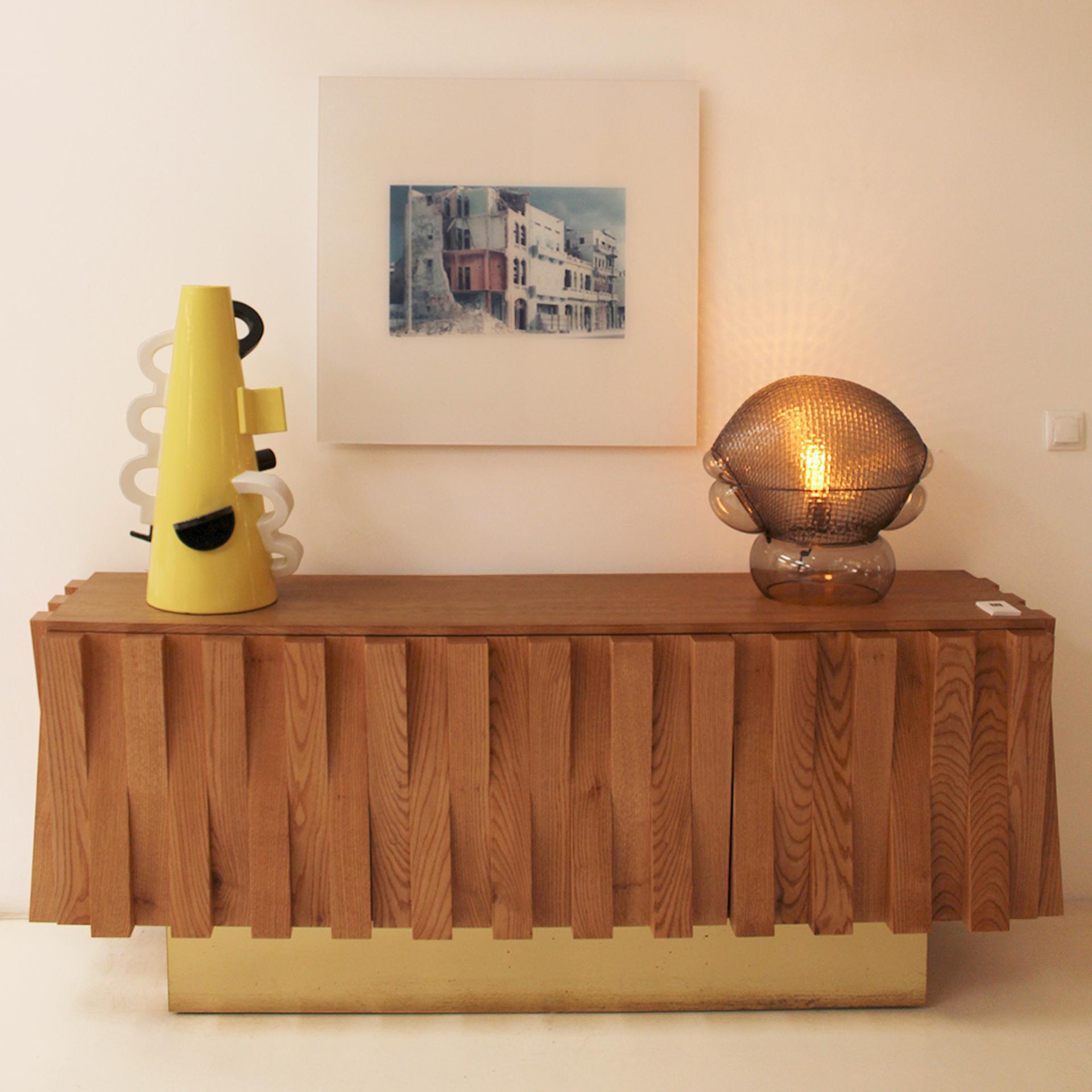 Contemporary Italian Dry Bar Made of Wood and Brass in Brutalist Style For Sale 5