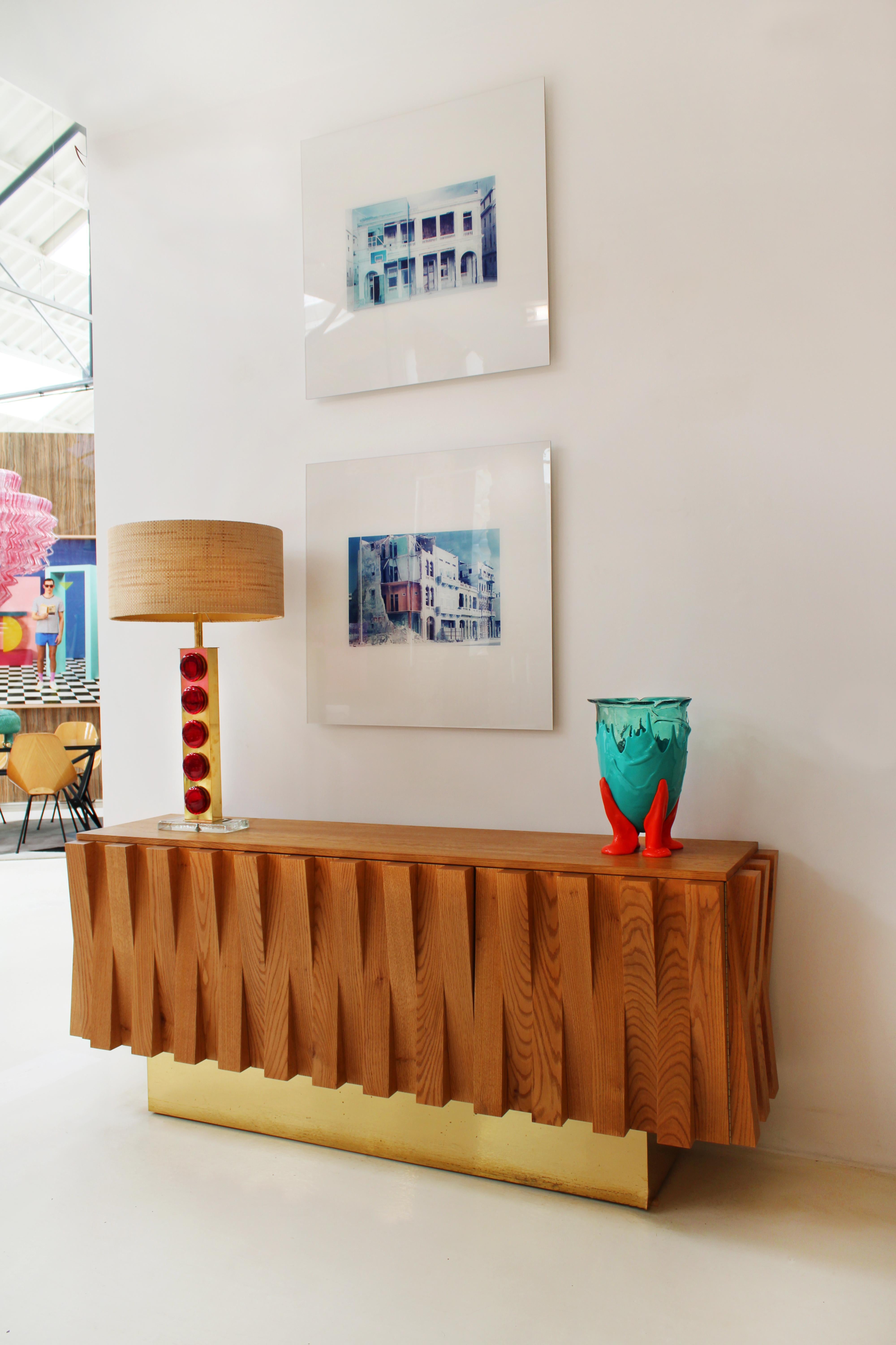 Contemporary Italian Dry Bar Made of Wood and Brass in Brutalist Style For Sale 6