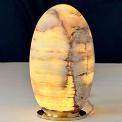 Contemporary Italian Egg-Shaped Green Alabaster and Brass Table Lamp