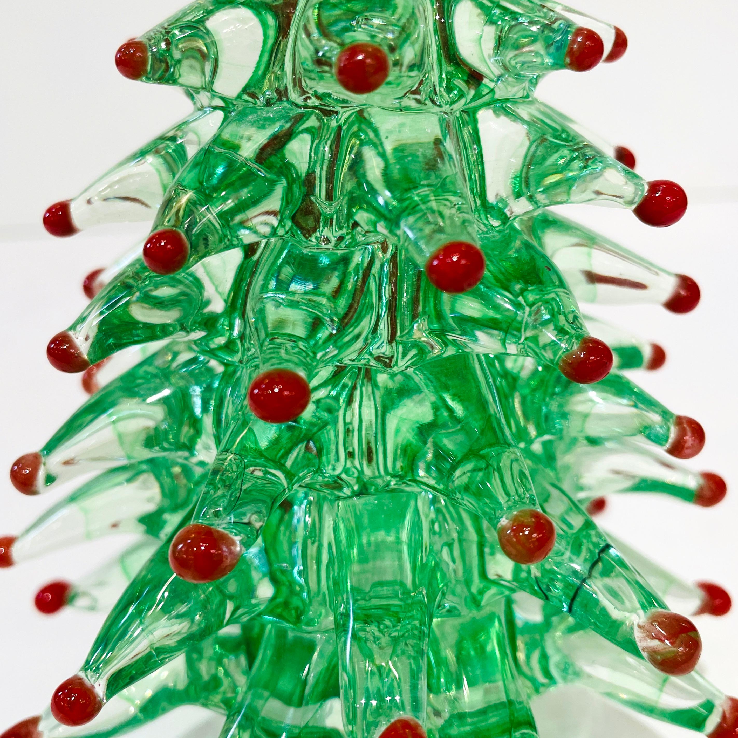 Contemporary Italian Emerald Green Red Murano Glass Christmas Tree Sculpture 5
