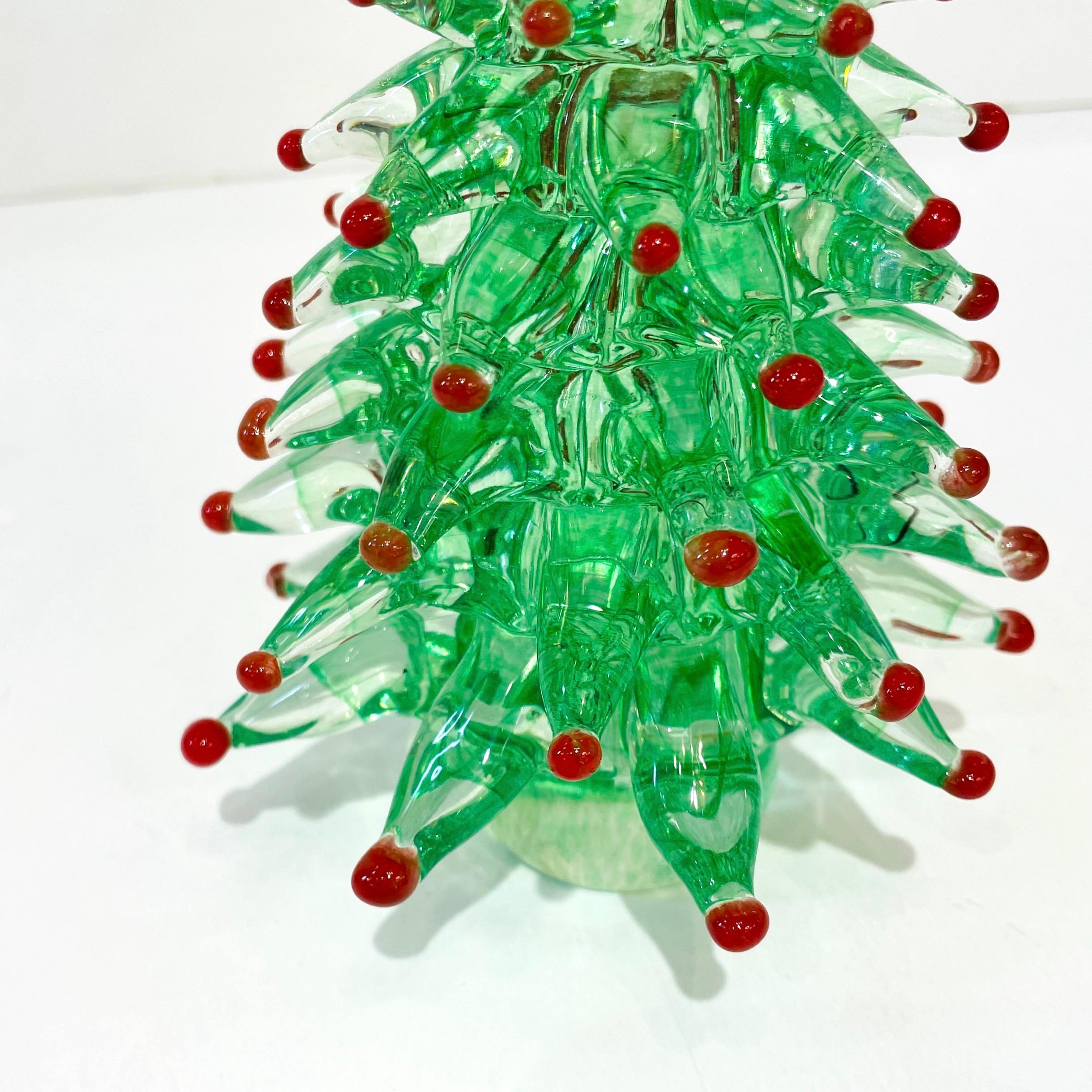 Contemporary Italian Emerald Green Red Murano Glass Christmas Tree Sculpture 3