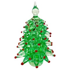 Sculpture d'arbre de Noël italienne contemporaine en verre de Murano vert émeraude et rouge