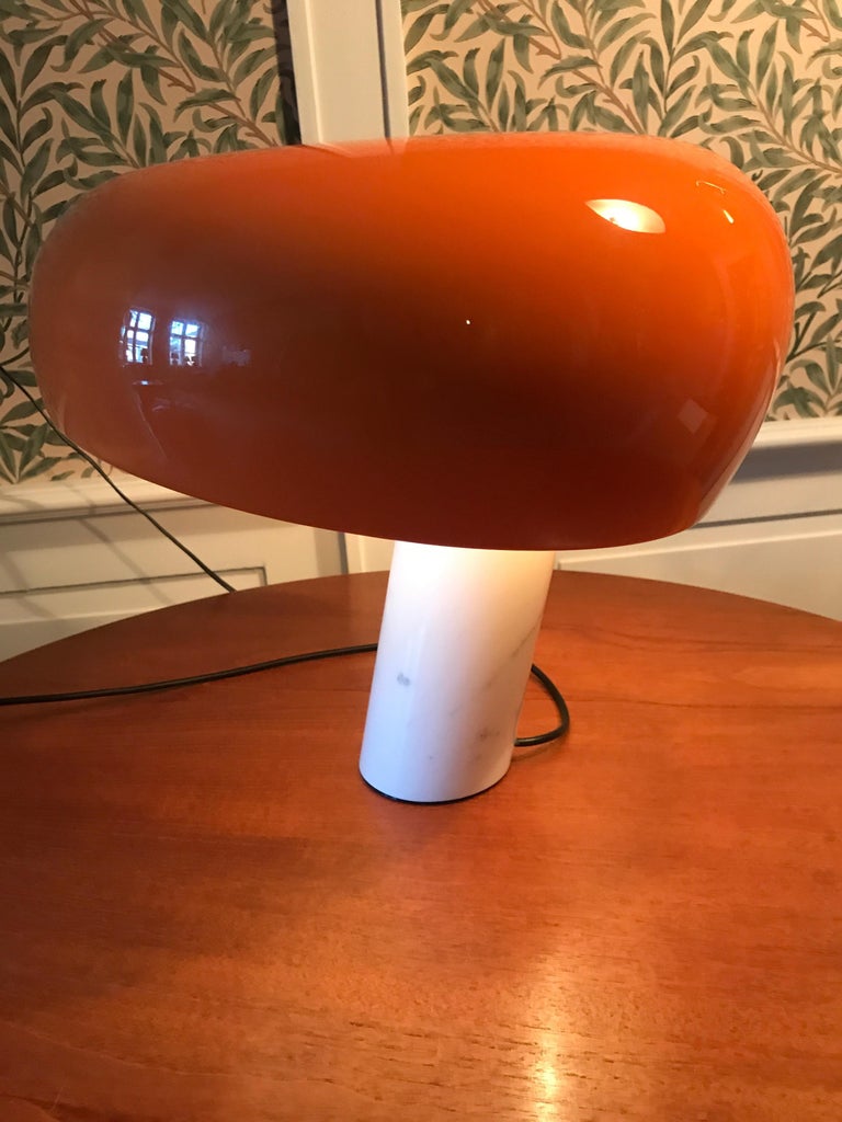 Contemporary Italian Flos Snoopy Table Lamp with Marble Base and Orange  Shade at 1stDibs