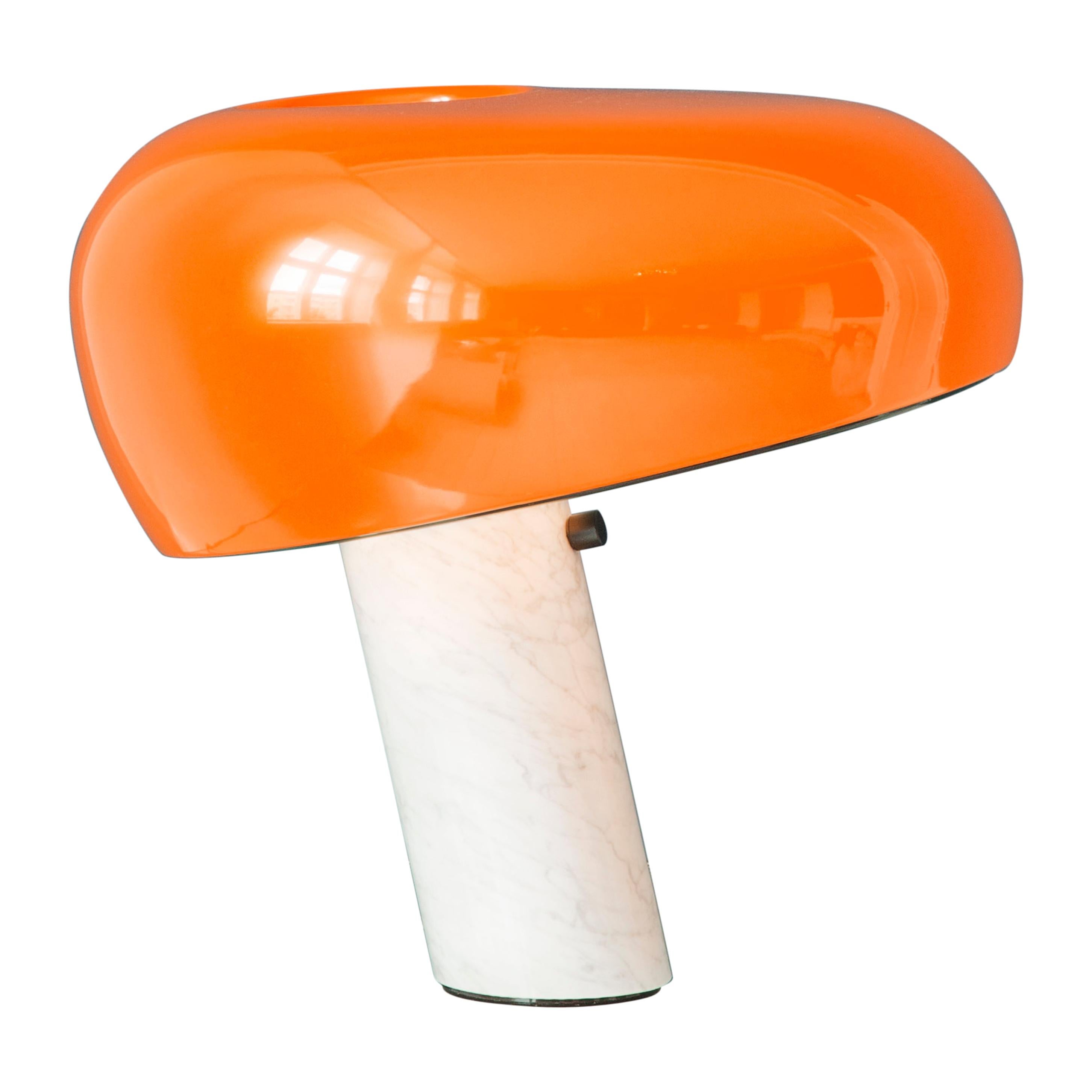 Contemporary Italian Flos Snoopy Table Lamp with Marble Base and Orange Shade