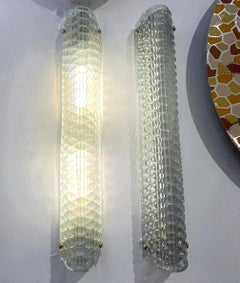 Modern Italian Fontana Arte Style Aqua Blue Murano Glass Brass Bubble Sconces