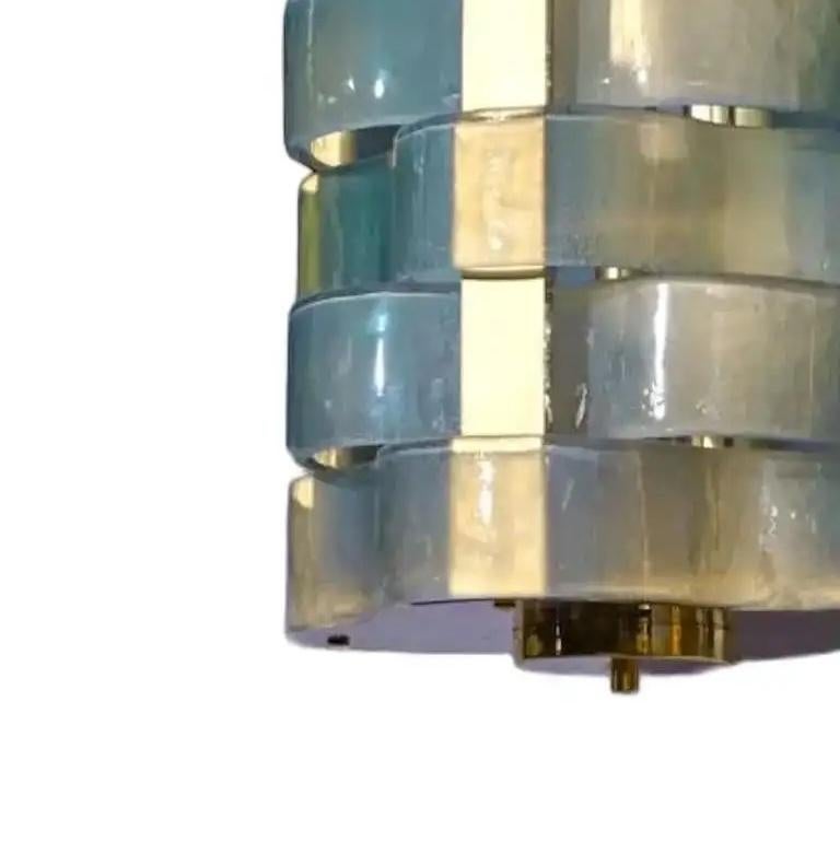 Contemporary Italian Fontana Arte Style Light Blue Murano Glass Brass Pendelleuchte (Mattiert) im Angebot