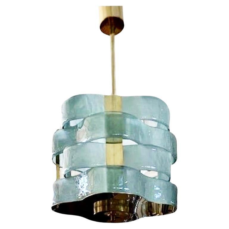 Zeitgenössische anpassbare italienische Fontana Arte Acqua Murano Glas Messing Pendelleuchte