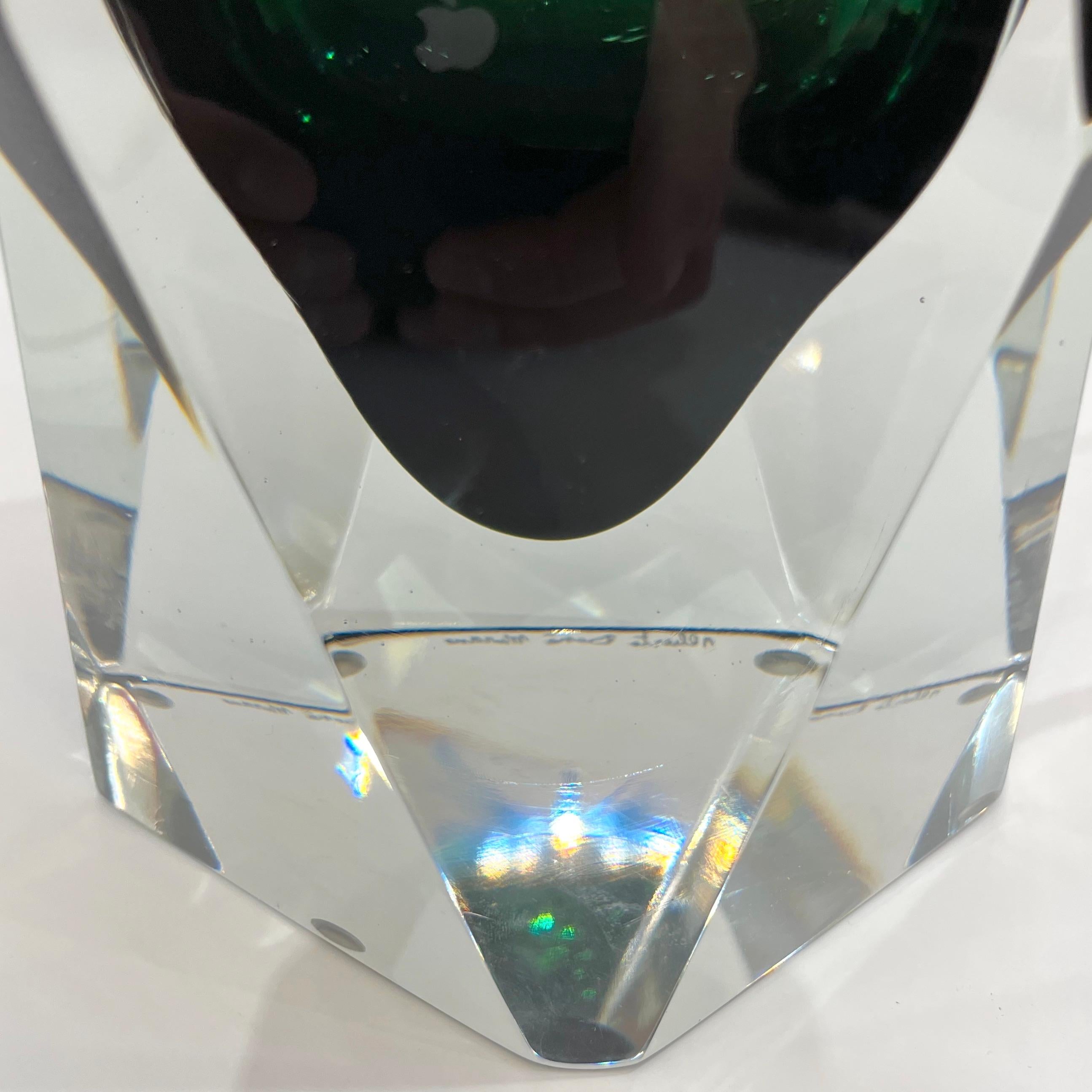 Contemporary Italian Forest Green Diamond Cut Crystal Murano Glass Table Lamps For Sale 8