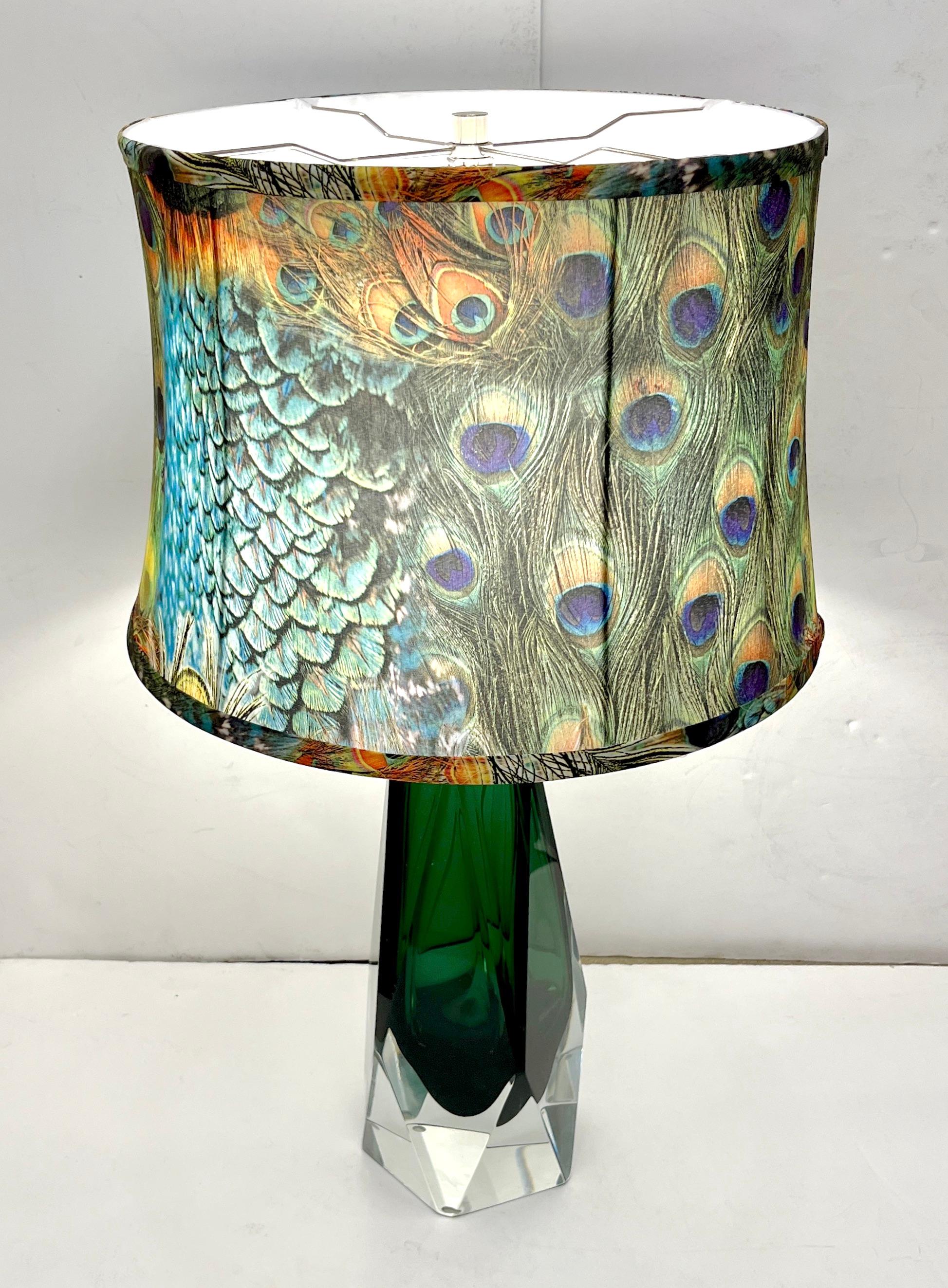 Contemporary Italian Forest Green Diamond Cut Crystal Murano Glass Table Lamps For Sale 10