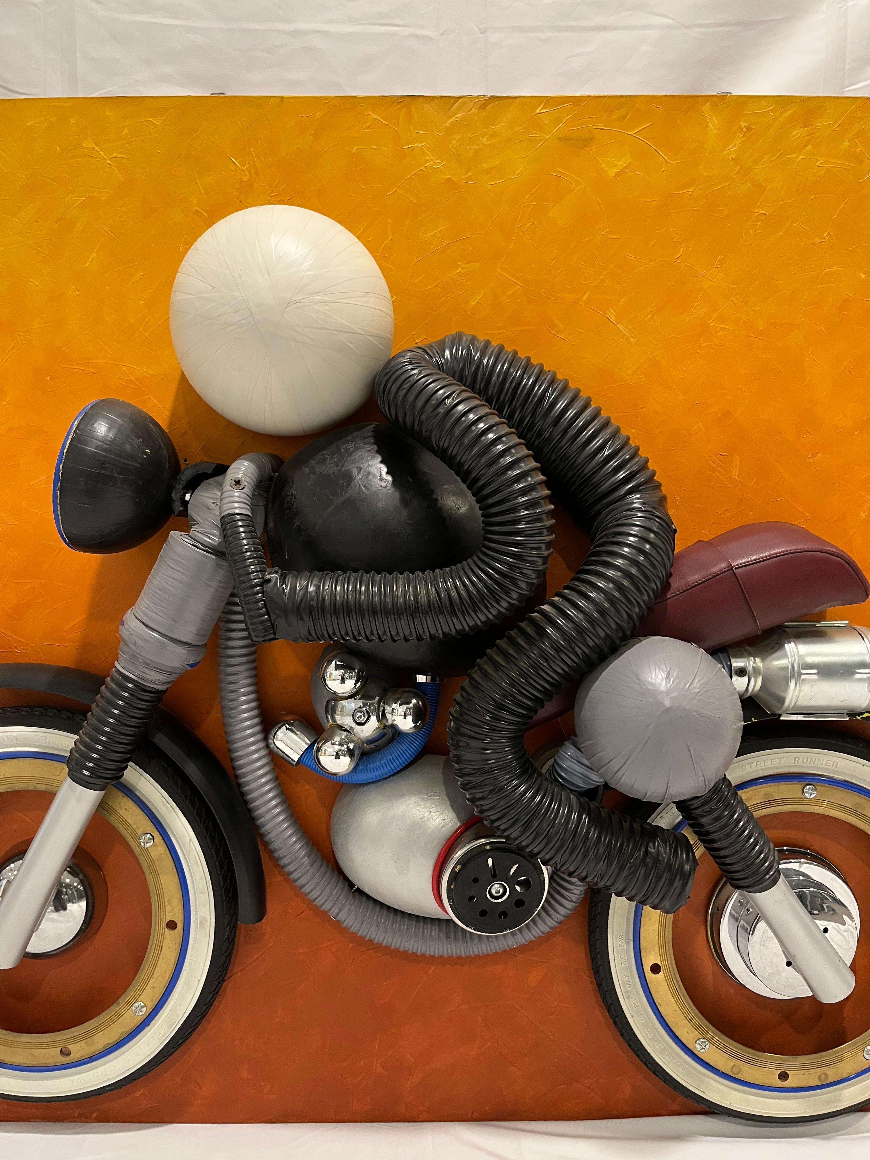 Contemporary Italian Found Objects Recycled Art Sculpture of a Biker Signed Bafo For Sale 4
