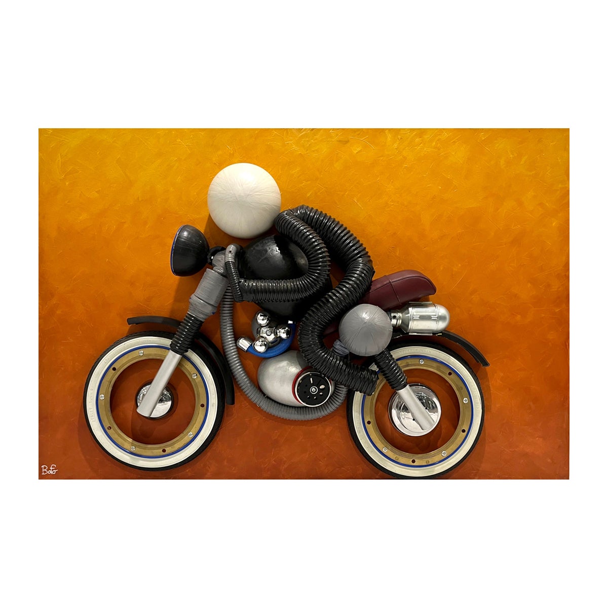 Contemporary Italian Found Objects Recycled Art Sculpture of a Biker Signed Bafo