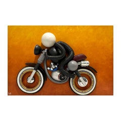 Contemporary Italian Found Objects Recycled Art Sculpture of a Biker Signed Bafo