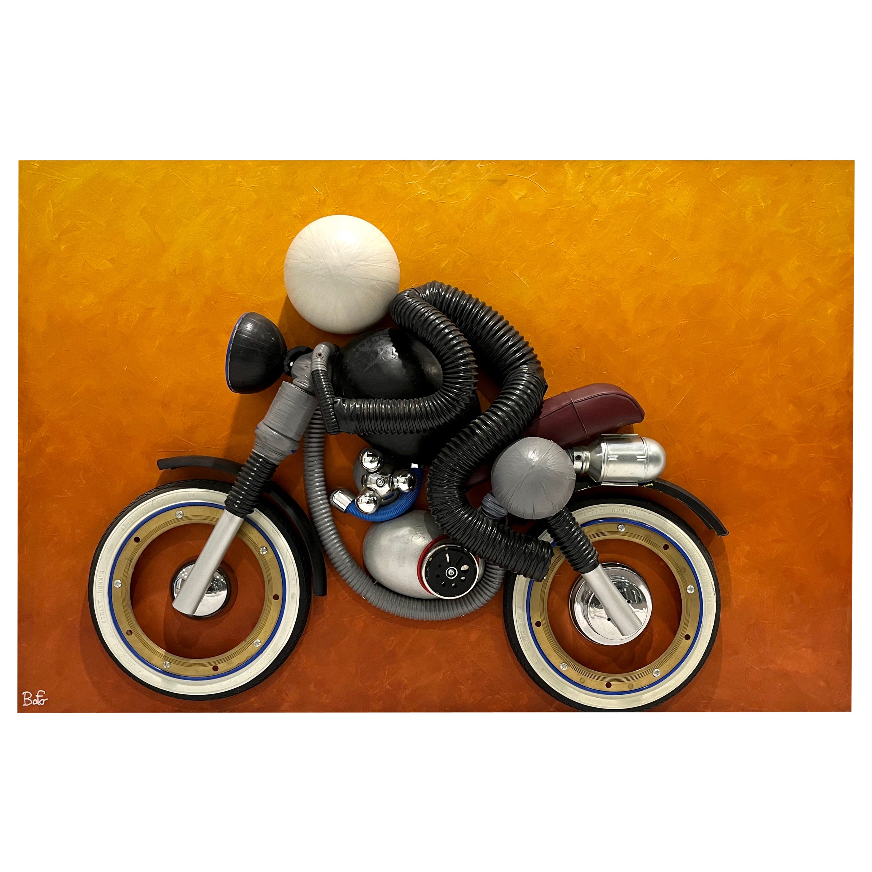 Contemporary Italian Found Objects Recycled Art Sculpture of a Biker Signed Bafo