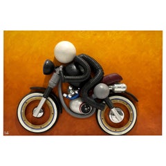 Contemporary Italian Found Objects Recycled Art Sculpture of a Biker Signed Bafo