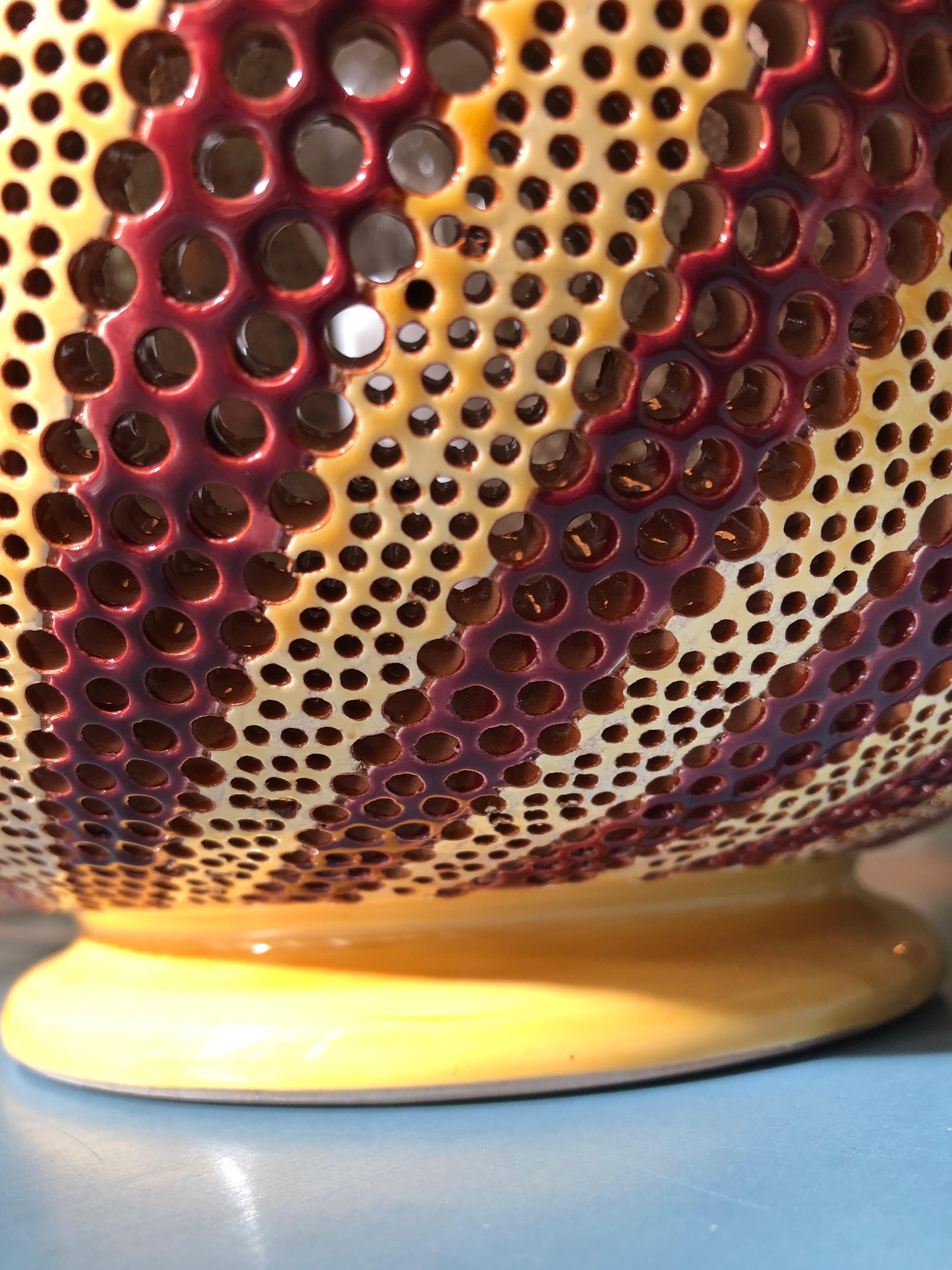 Ceramic Contemporary Italian Francesco Fasano Perforated Red and Yellow Table Lamp