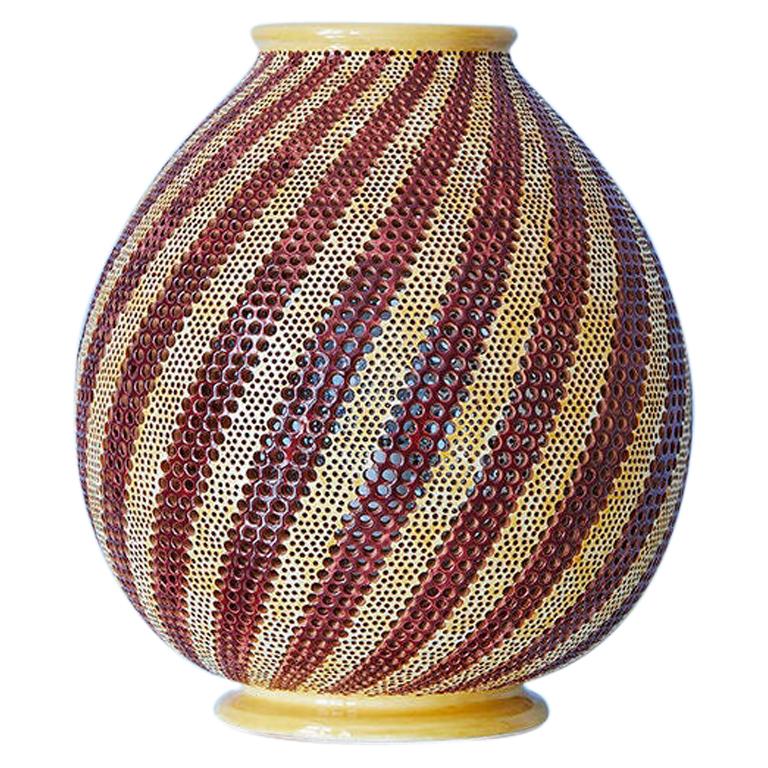 Contemporary Italian Francesco Fasano Perforated Red and Yellow Table Lamp