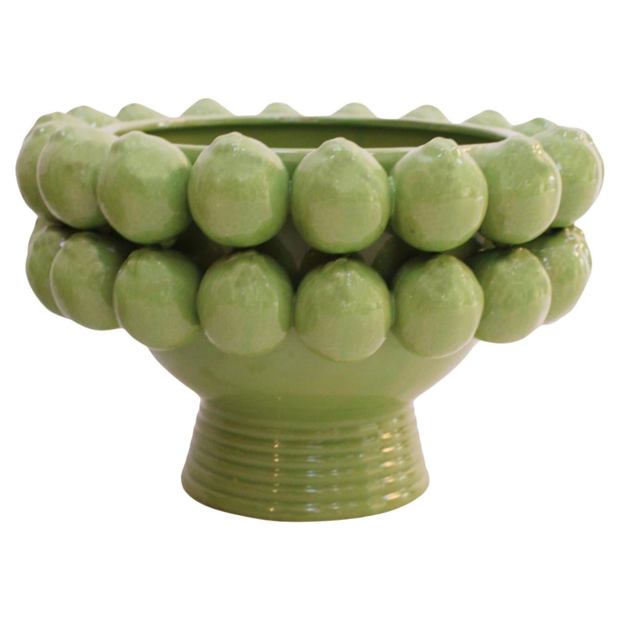 Contemporary Italian Fruit Bowl, Ceramic Vase with Fruit Motifs For Sale