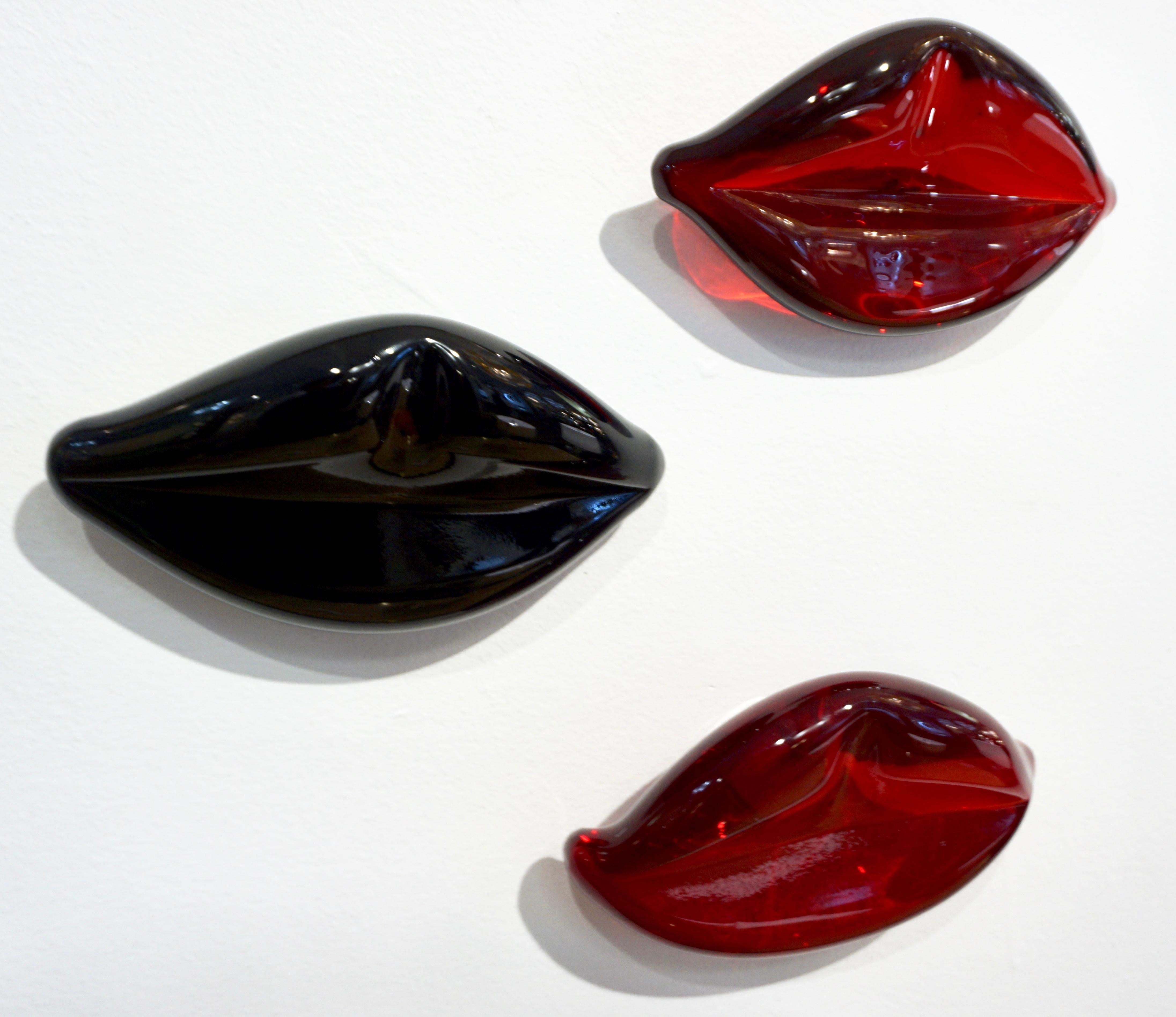 Post-Modern Contemporary Italian Fun Blown Murano Glass Red Lips Wall Art Sculpture