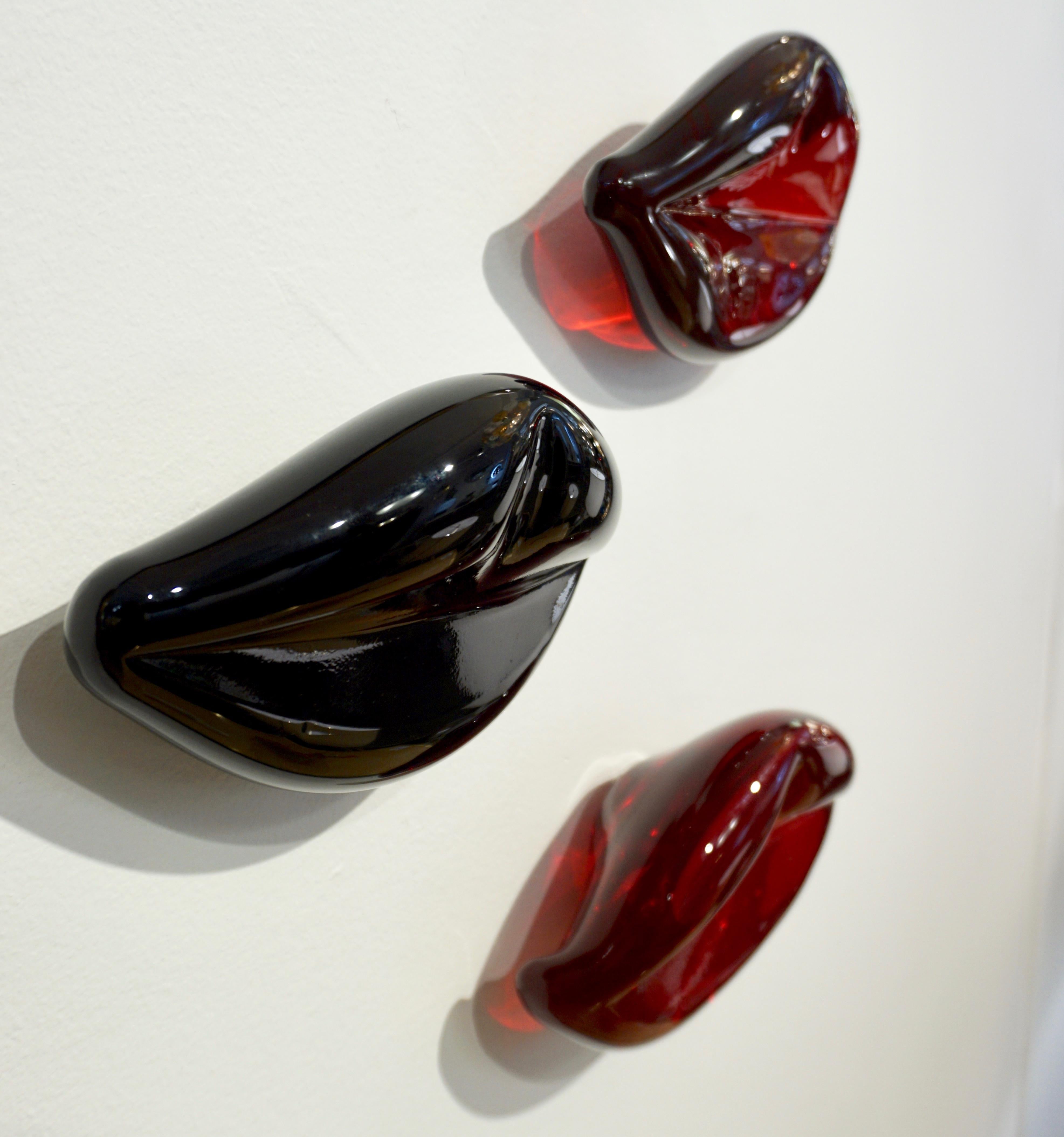 Hand-Crafted Contemporary Italian Fun Blown Murano Glass Red Lips Wall Art Sculpture