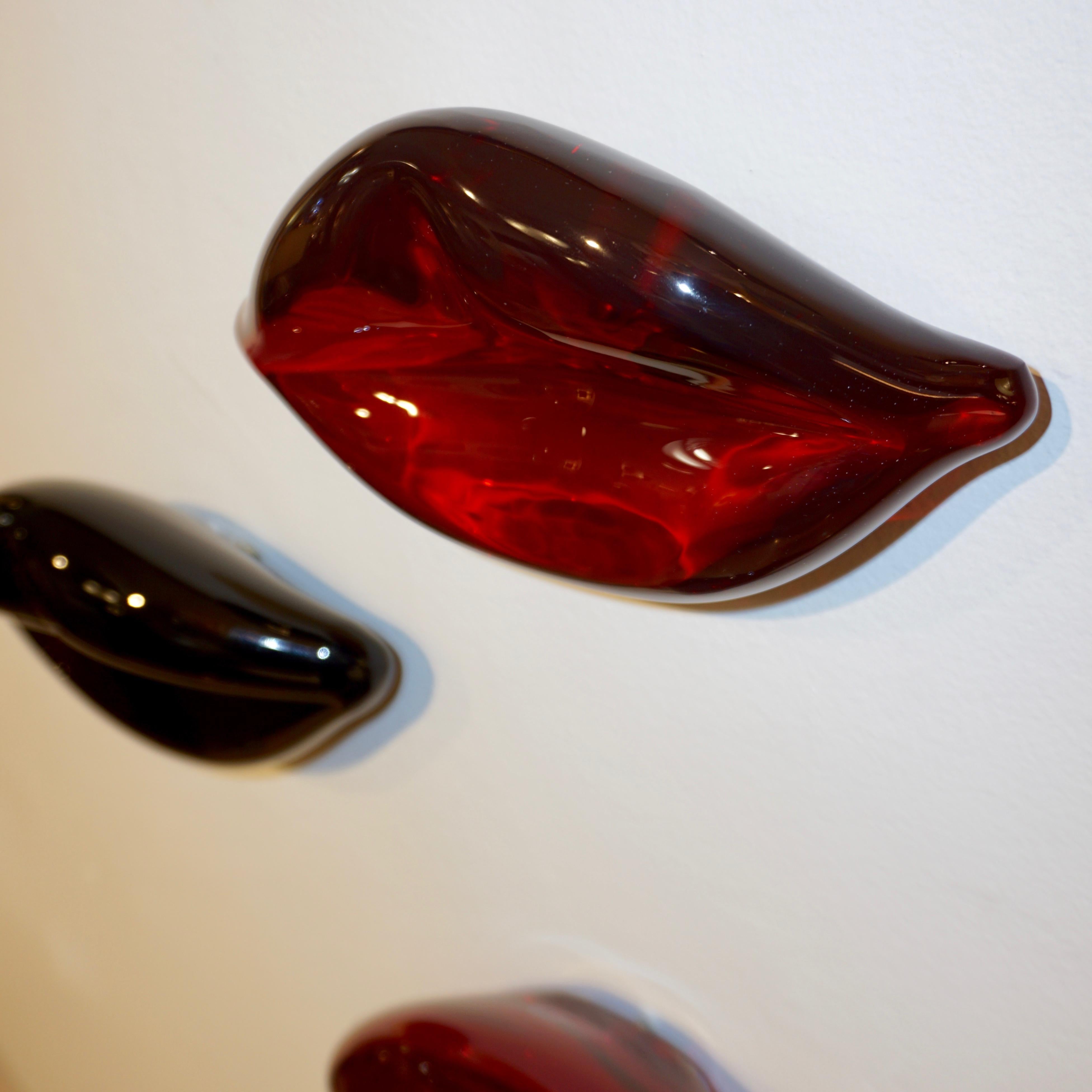 Blown Glass Contemporary Italian Fun Blown Murano Glass Red Lips Wall Art Sculpture