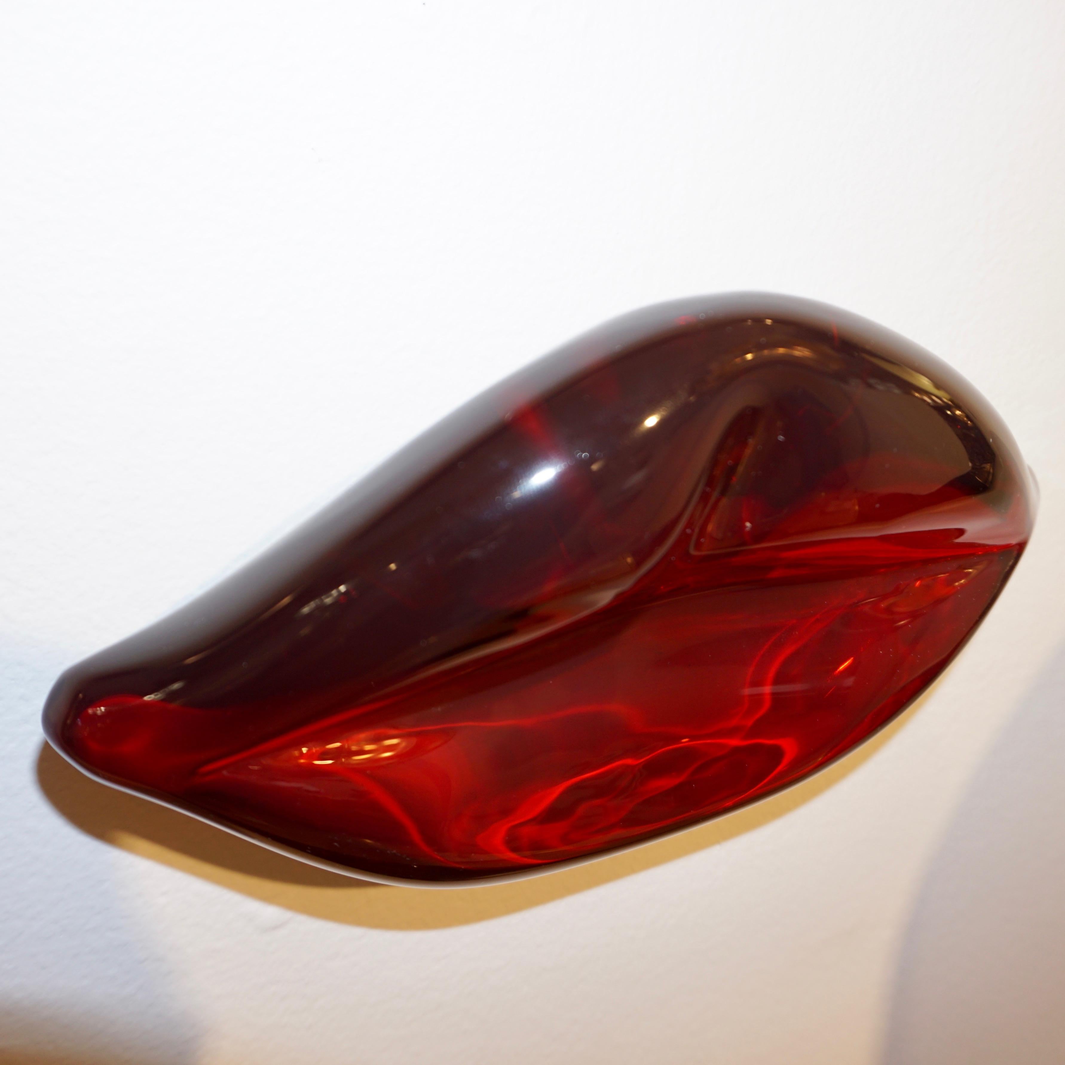 Zeitgenössische italienische Spaß geblasen Muranoglas rote Lippen Wandkunst Skulptur 1