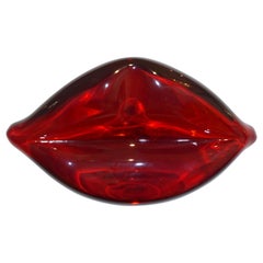 Contemporary Italian Fun Blown Murano Glass Red Lips Wall Art Sculpture