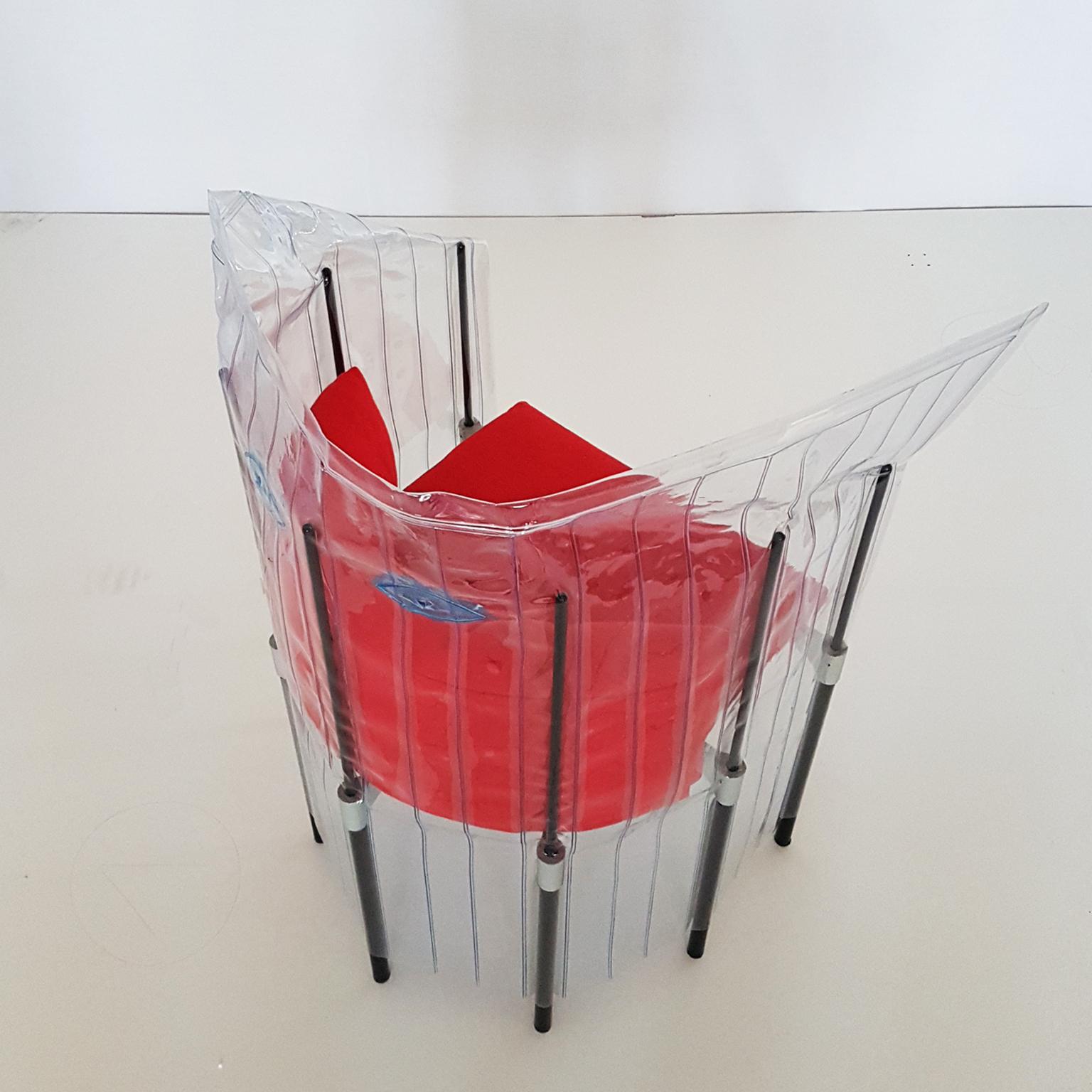 Contemporary Italian Gaetano Pesce Aluminium Structure Armchair with Red Seat In Good Condition In Mornico al Serio ( BG), Lombardia