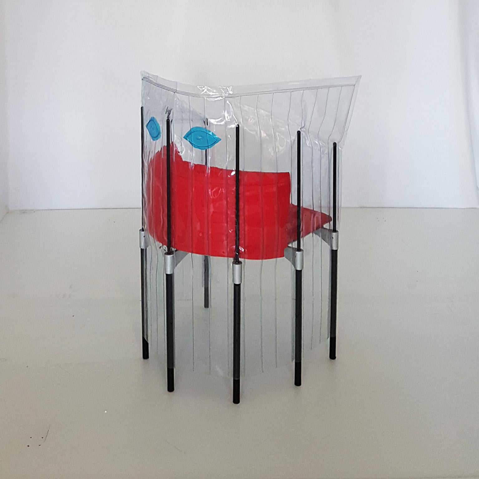 Aluminum Contemporary Italian Gaetano Pesce Aluminium Structure Armchair with Red Seat