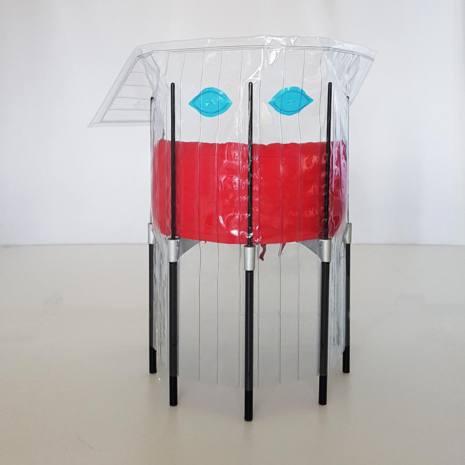 Contemporary Italian Gaetano Pesce Aluminium Structure Armchair with Red Seat 1