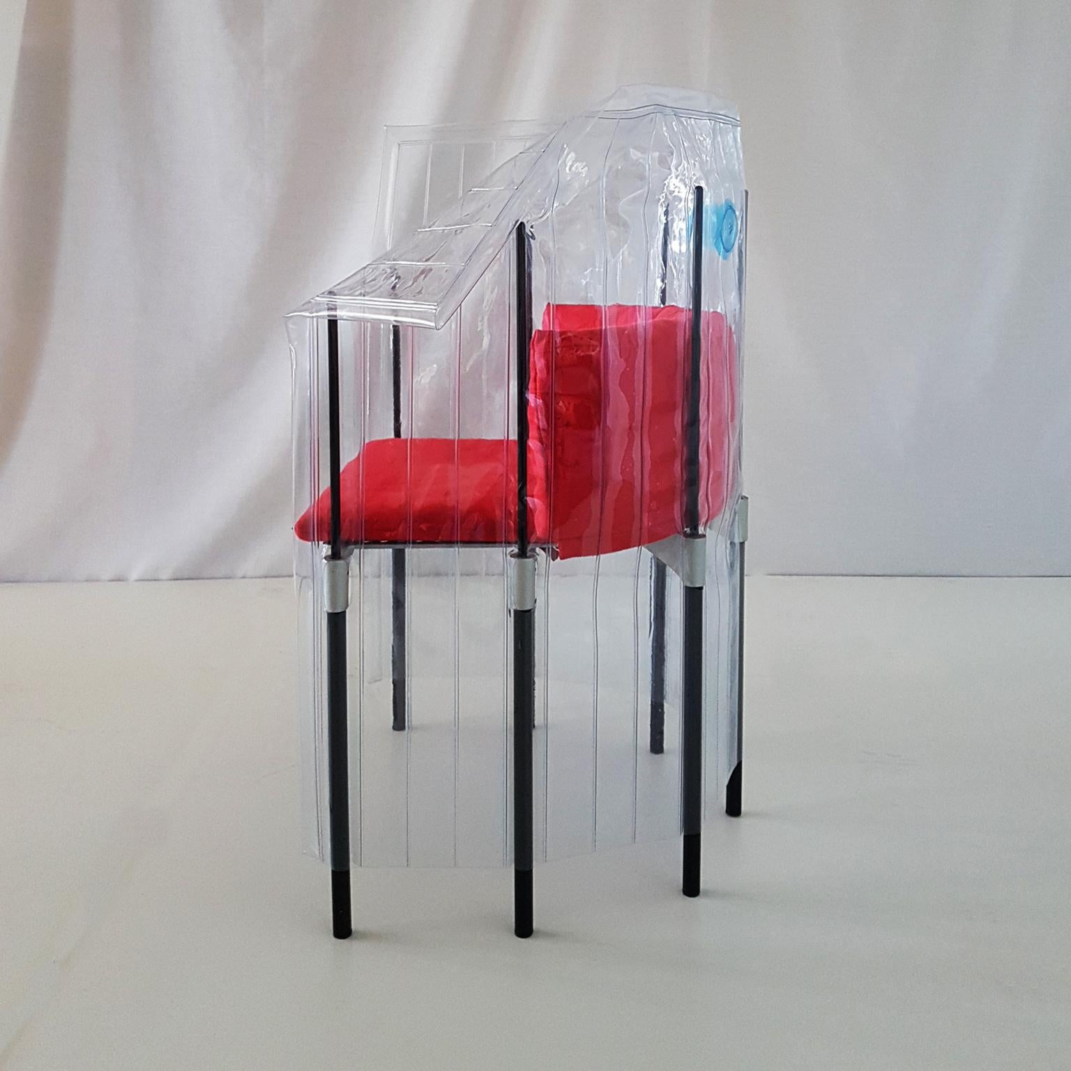 Contemporary Italian Gaetano Pesce Aluminium Structure Armchair with Red Seat 2