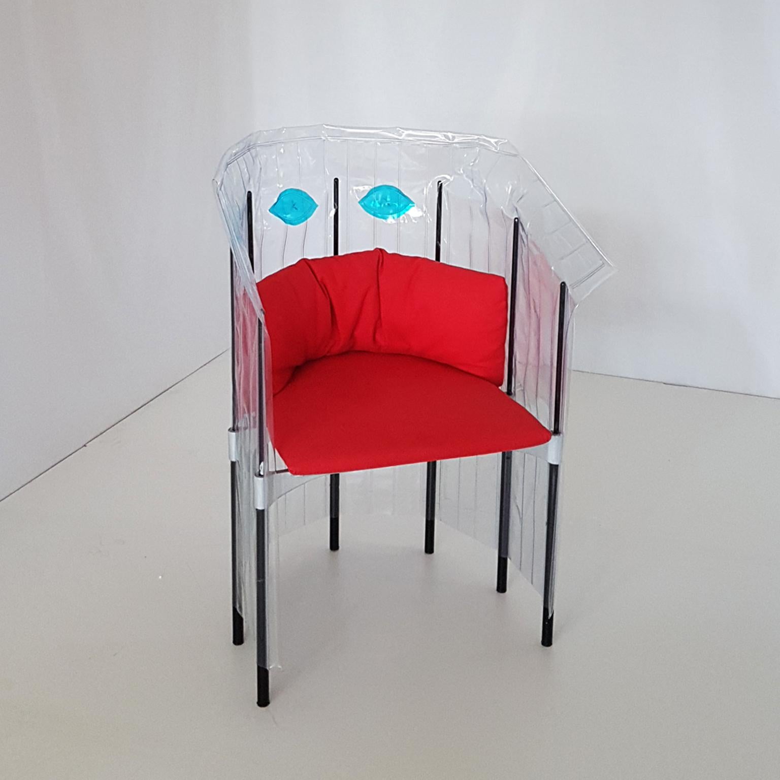 Contemporary Italian Gaetano Pesce Aluminium Structure Armchair with Red Seat 3
