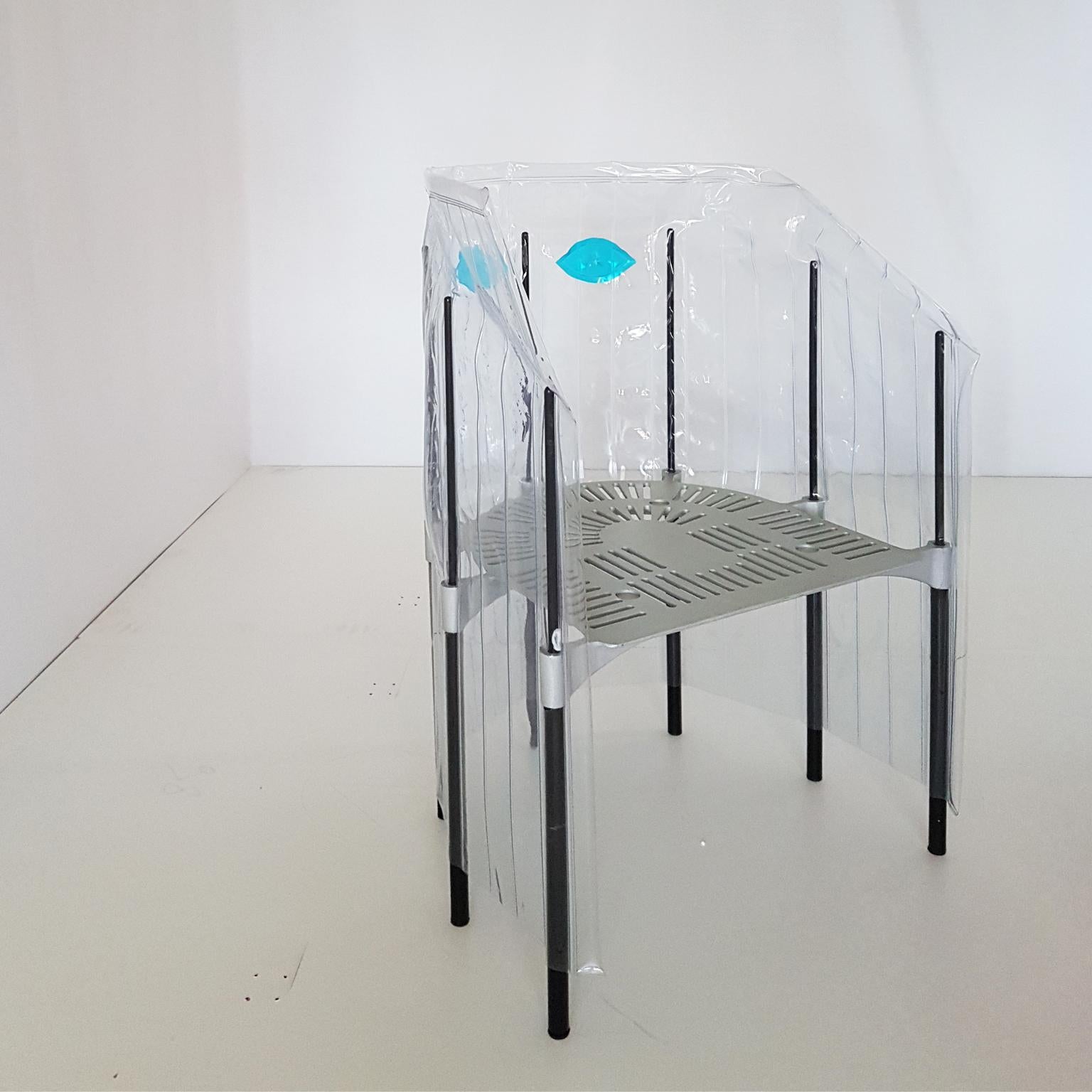 Contemporary Italian Gaetano Pesce Aluminium Structure Armchair with Red Seat 4