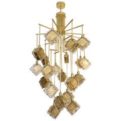Contemporary Italian Geometric Design Gold Crystal Murano Glass Brass Chandelier