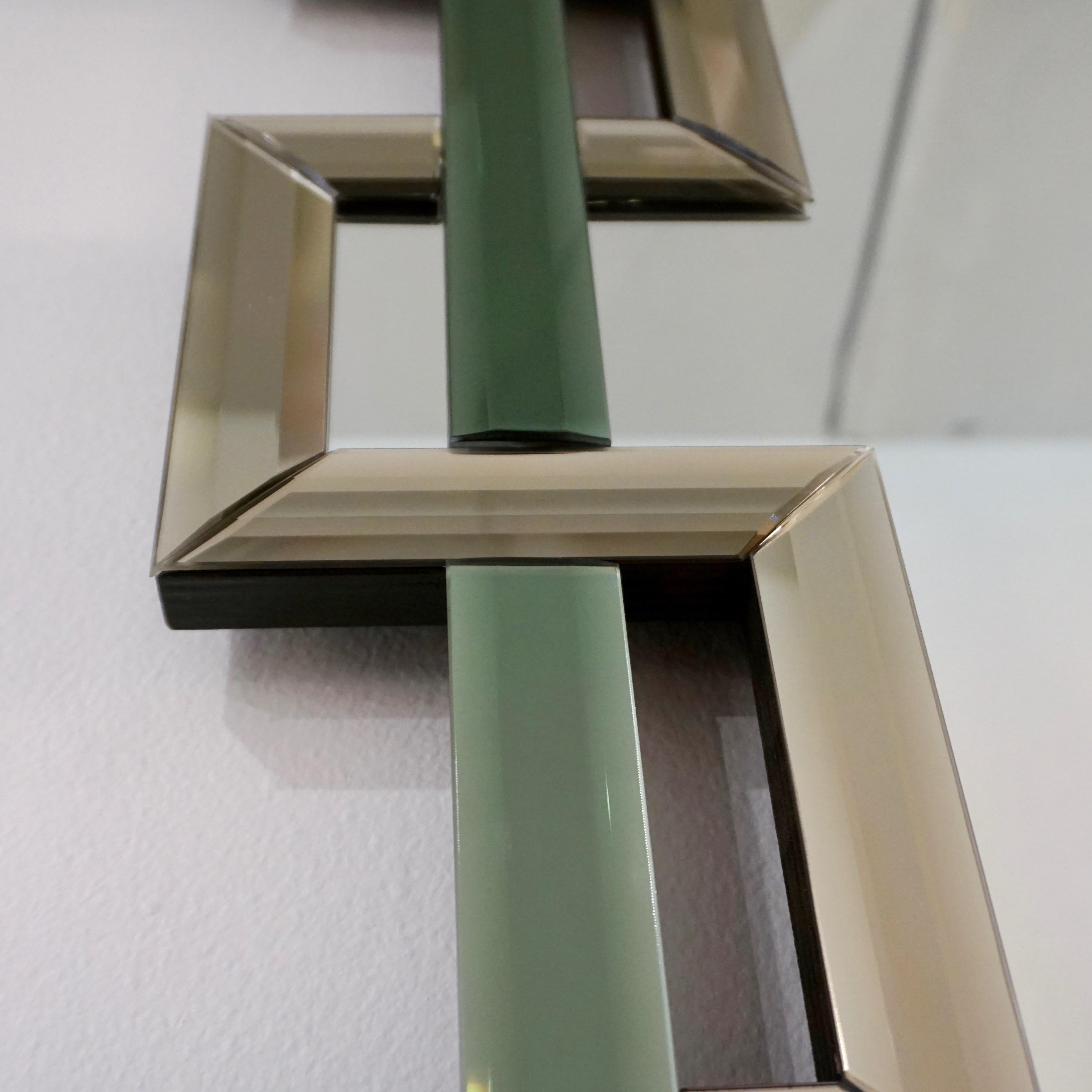 Contemporary Italian Geometric Murano Glass Mirror with Aqua Green Ribbon Decor 1